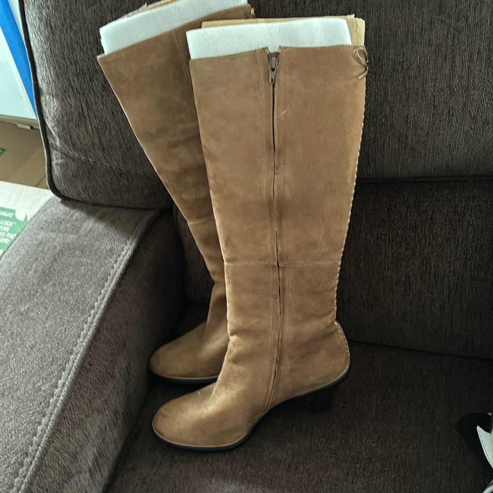 Sofft Tan Suede Knee-High Heeled Boots
